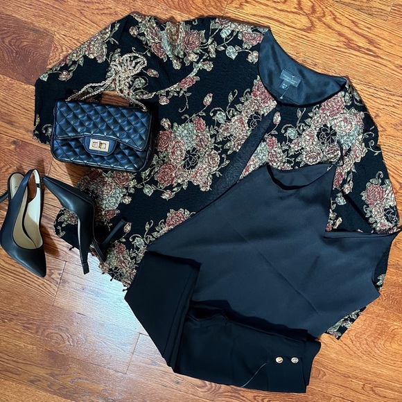 Dressbarn Woman Collection Floral Open Face Cardigan With Beaded Detail - Picture 6 of 16